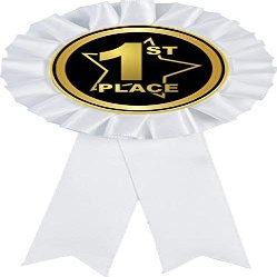 1st Place White Rosette Ribbon Award, First Place Trophy Ribbon Prize, 20 Pack