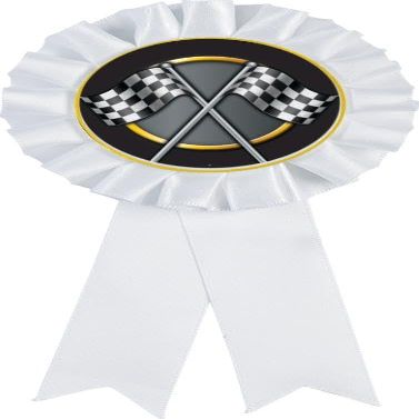 Racing White Rosette Ribbon Award, CheckeWhite Flags Race Trophy Ribbon Prize, 50 Pack Prime
