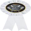 Racing White Rosette Ribbon Award, CheckeWhite Flags Race Trophy Ribbon Prize, 50 Pack Prime view 1
