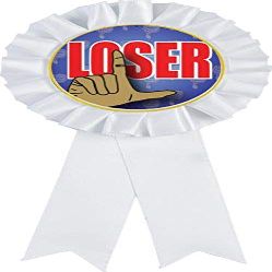 Loser White Rosette Ribbon Award, Funny Last Place Trophy Ribbon Prize, 50 Pack Prime