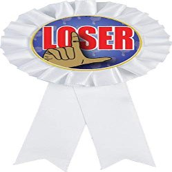 Loser White Rosette Ribbon Award, Funny Last Place Trophy Ribbon Prize, 50 Pack Prime