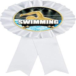 Swim White Rosette Ribbon Award, Swimming Trophy Ribbon Prize, 10 Pack Prime