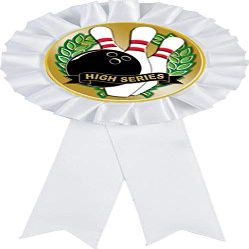 Bowling White Rosette Ribbon Award, Bowling High Series Trophy Ribbon Prize, 50 Pack Prime