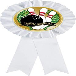 Bowling White Rosette Ribbon Award, Bowling High Series Trophy Ribbon Prize, 50 Pack Prime