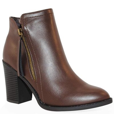 TRENDSUP Women's Fashion Side Zipper Booties (10, Brown Pu)