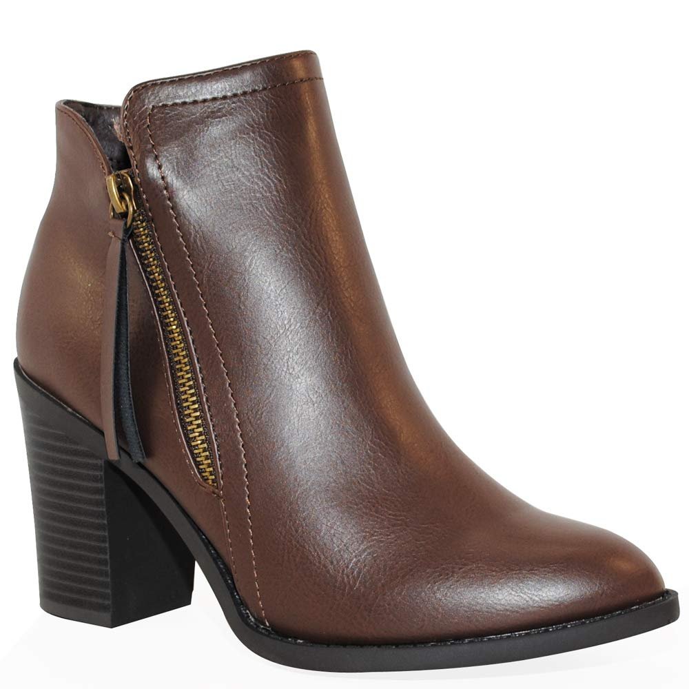 TRENDSUP Women's Fashion Side Zipper Booties (10, Brown Pu)
