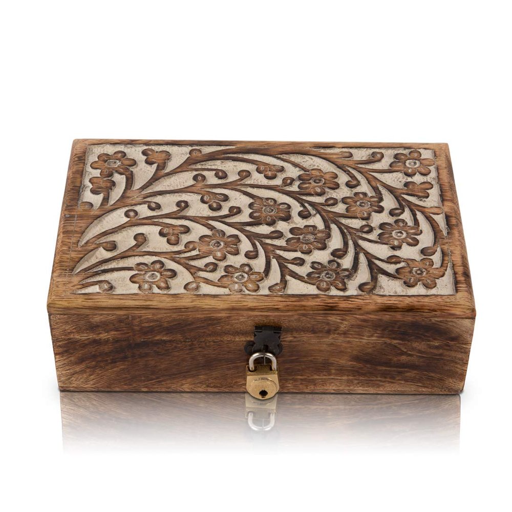 Great Birthday Gift Ideas Handmade Decorative Wooden Jewelry Box With Lock & Key Jewelry Organizer Keepsake Box Treasure Chest Trinket Holder Watch Box Storage Lock Box Housewarming Gifts