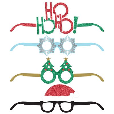 Creative Converting Christmas Paper Eyeglasses, 5.25" x 16.5", 3.5" x 16.5", 4.25" x 16.5" and 3.75" x 16.5", Multi-color