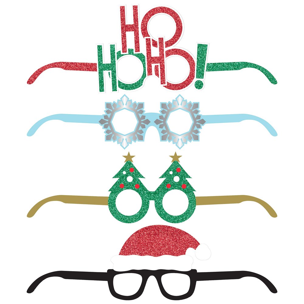 Creative Converting Christmas Paper Eyeglasses, 5.25" x 16.5", 3.5" x 16.5", 4.25" x 16.5" and 3.75" x 16.5", Multi-color