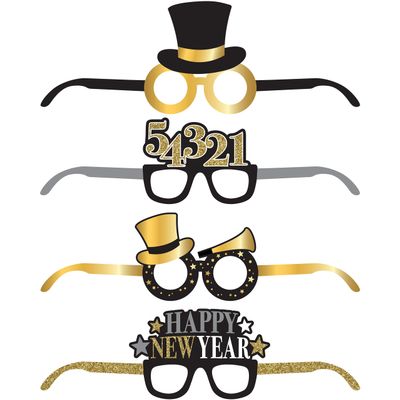 Creative Converting New Year Paper Eyeglasses, 3" x 16.5", 5.25" x 16.5", 4.5" x 16.5" and 4" x 16.5", Multi-color