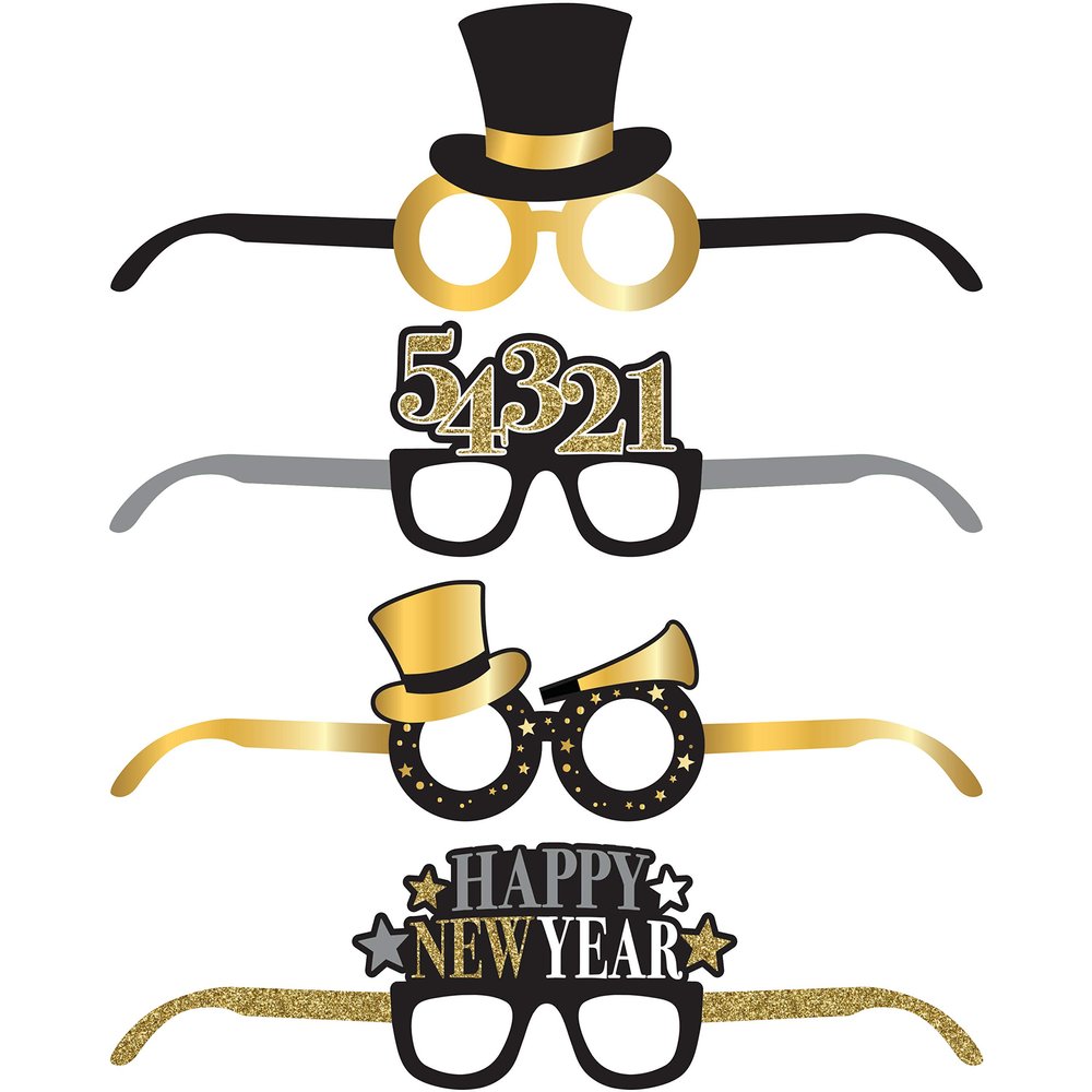 Creative Converting New Year Paper Eyeglasses, 3" x 16.5", 5.25" x 16.5", 4.5" x 16.5" and 4" x 16.5", Multi-color