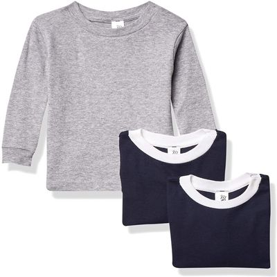Marky G Apparel Baby Long Sleeve Round Neck Pajama Top (Pack of 3), Navy/Navy-whitestripe/White/Navy/Navy-whitestripe/White/Heather, 6 Months