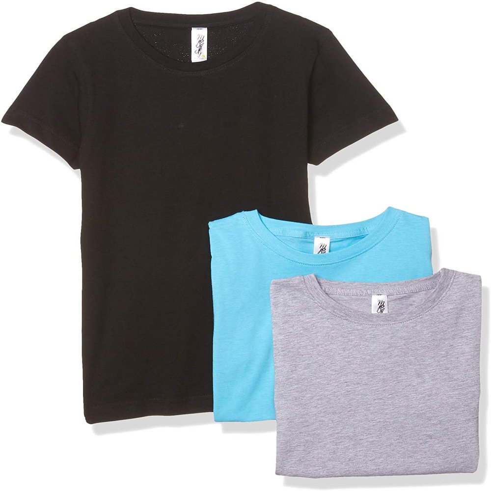 Marky G Apparel Girls' Fine Jersey Short-Sleeve Crew-Neck T-Shirt (Pack of 3), Black/Aqua/Heather, Small