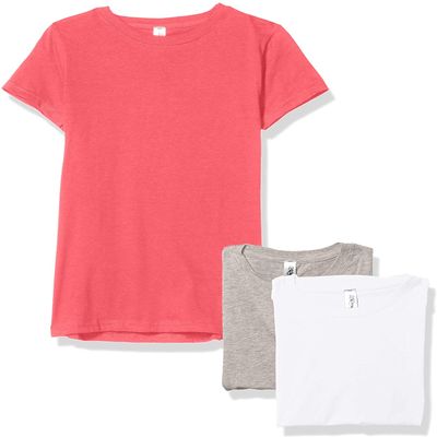 Marky G Apparel Girls' Fine Jersey Short-Sleeve Crew-Neck T-Shirt (Pack of 3), Hot Pink/White/Heather, X-Small