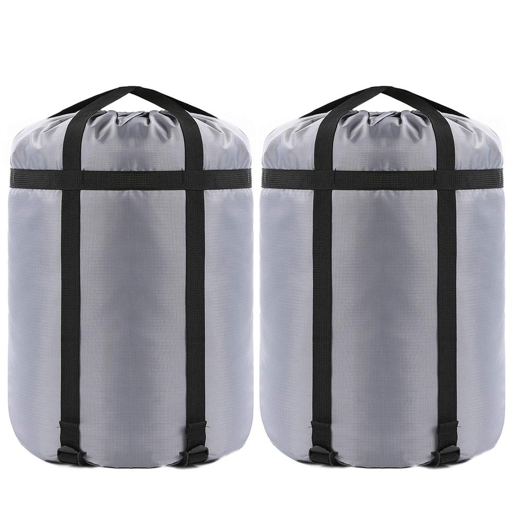 Borogo Compression Stuff Sack, 46L Sleeping Bags Storage Stuff Sack Organizer Waterproof Camping Hiking Backpacking Bag for Travel - Great Sleeping Bags Clothes Camping Hiking Grey 2-Pack
