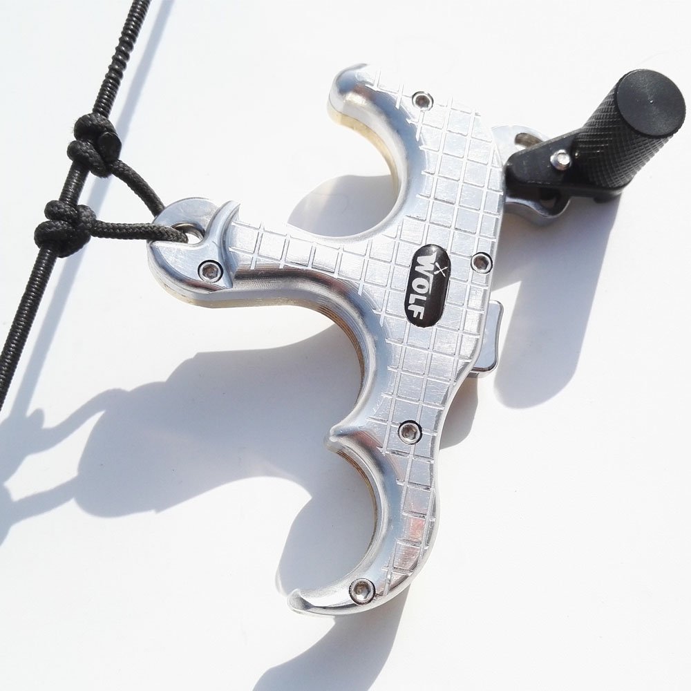 SHARROW Compound Bow Release Automatic Thumb Trigger 3 Finger Archery Bow Release Aid Thumb Release Trigger Grip Hinge Caliper Button for Shooting (Silver)