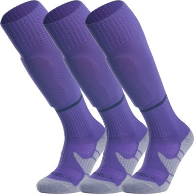 APTESOL Youth Soccer Socks Kids Knee High Team Sport Cushion Sock Women Men Long Tube Cotton Athletic Compression Socks (3-Pair Purple-B,Medium)