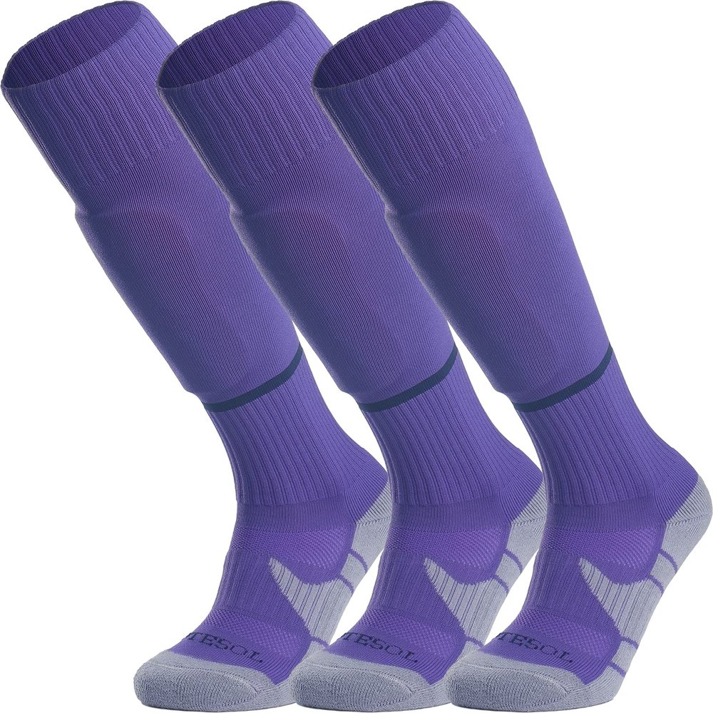 APTESOL Youth Soccer Socks Kids Knee High Team Sport Cushion Sock Women Men Long Tube Cotton Athletic Compression Socks (3-Pair Purple-B,Medium)