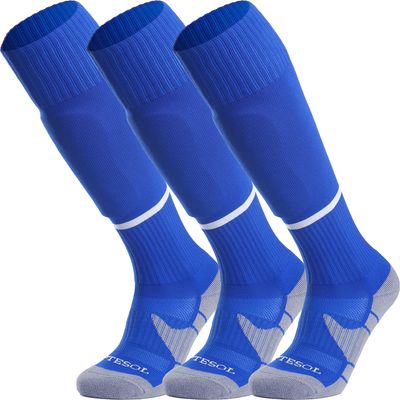 APTESOL Youth Soccer Socks Boys Girls Women Knee High Team Sport Cushion Sock Kids Long Tube Cotton Athletic Compression Socks (3-Pair Blue-B,Small)