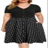 BEDOAR Plus Size Summer Boho Polka Dot Short Sleeve V Neck Swing Midi Dress with Pockets(B004-Black+Dot-16W) view 1
