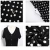 BEDOAR Plus Size Summer Boho Polka Dot Short Sleeve V Neck Swing Midi Dress with Pockets(B004-Black+Dot-16W) view 3