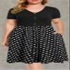 BEDOAR Plus Size Summer Boho Polka Dot Short Sleeve V Neck Swing Midi Dress with Pockets(B004-Black+Dot-16W) view 4