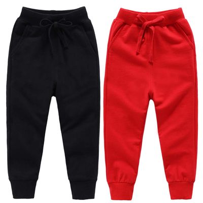 Qin.Orianna Toddler Baby Boy Active Cotton Drawstring Jogger Pants with Pockets (2Pack(Black+red),3-4Years)
