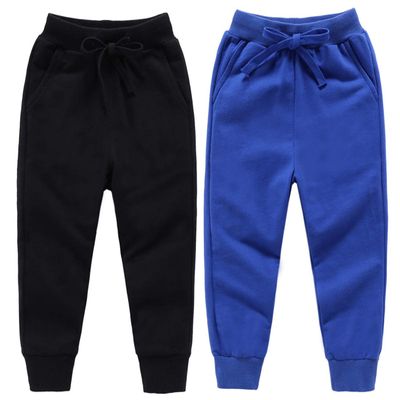 Qin.Orianna Toddler Baby Boy Active Cotton Drawstring Jogger Pants with Pockets (2Pack(Black+RoyalBlue),4-5Years)