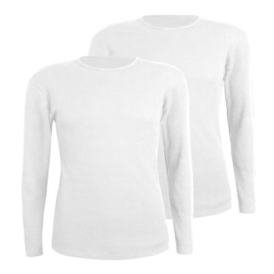 Comfneat Men's 2-Pack Thermal Long Sleeve Undershirt Waffle Knit Soft Comfy Crew Neck Underwear Top (White 2-Pack, S)