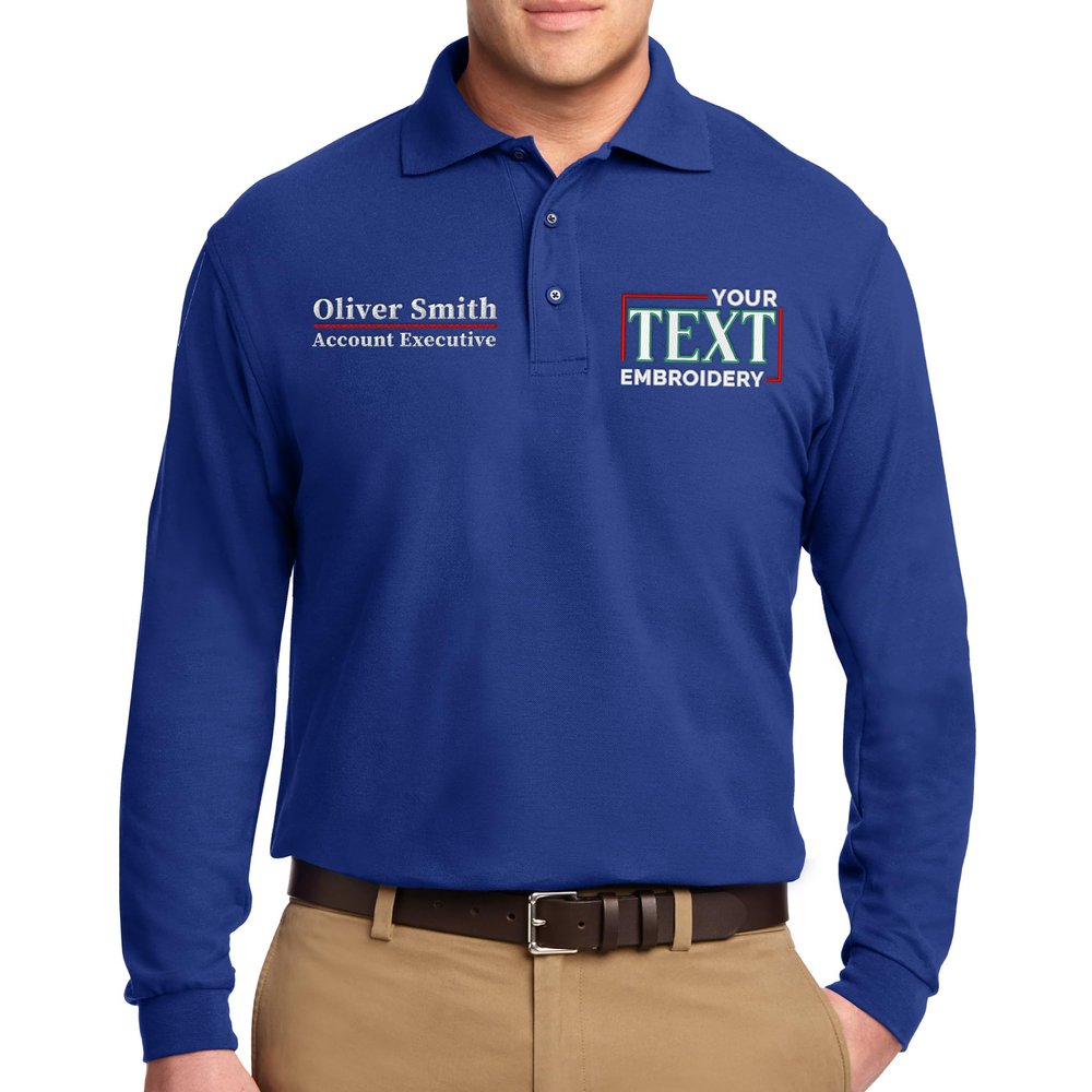 Custom Embroidered Long Sleeve Polo Shirts for Men Personalized Embroidery Add Your Name Text Royal