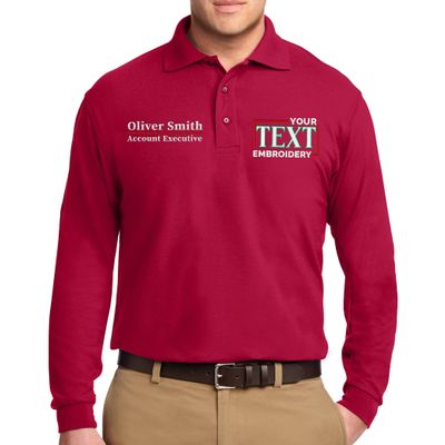 Custom Embroidered Long Sleeve Polo Shirts for Men Personalized Embroidery Add Your Name Text