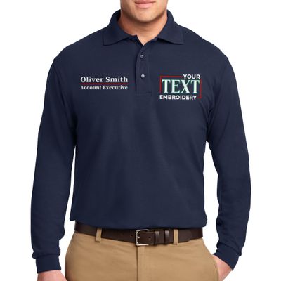 Custom Embroidered Long Sleeve Polo Shirts for Men Personalized Embroidery Add Your Name Text Navy