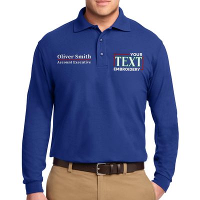Custom Embroidered Long Sleeve Polo Shirts for Men Personalized Embroidery Add Your Name Text Royal