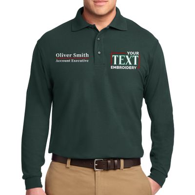 Custom Embroidered Long Sleeve Polo Shirts for Men Personalized Embroidery Add Your Name Text Dark Green