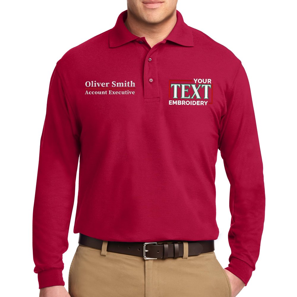 Custom Embroidered Long Sleeve Polo Shirts for Men Personalized Embroidery Add Your Name Text