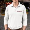 Custom Embroidered Long Sleeve Polo Shirts for Men Personalized Embroidery Text White view 3