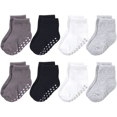 Touched by Nature Unisex Baby and Toddler Organic Cotton Socks with Non-Skid Gripper for Fall Resistance, Solid Black, 2-4 Toddler
