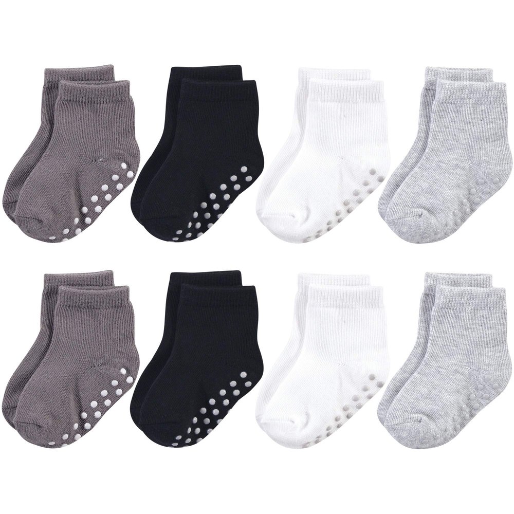 Touched by Nature Unisex Baby and Toddler Organic Cotton Socks with Non-Skid Gripper for Fall Resistance, Solid Black, 2-4 Toddler