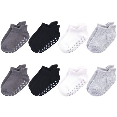 Touched by Nature Unisex Baby and Toddler Organic Cotton Socks with Non-Skid Gripper for Fall Resistance, Solid Black Gray, 6-12 Months
