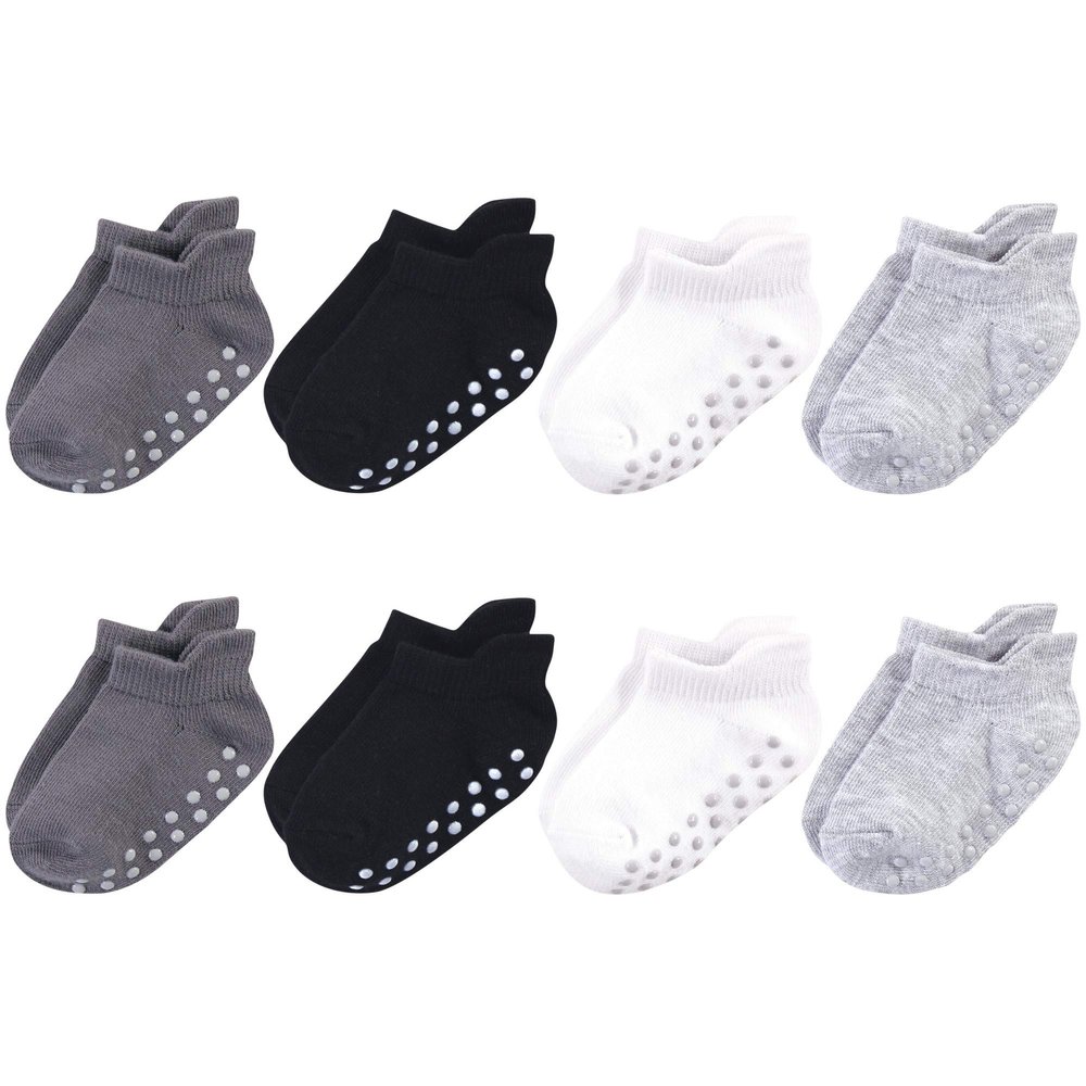 Touched by Nature Unisex Baby and Toddler Organic Cotton Socks with Non-Skid Gripper for Fall Resistance, Solid Black Gray, 6-12 Months