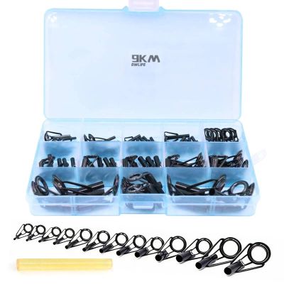 9KM DWLIFE Fishing Rod Tip Repair Kit 65pcs, Black Stainless Steel, Wear Resistant Ceramic Ring, Rod Tip Repair Kit