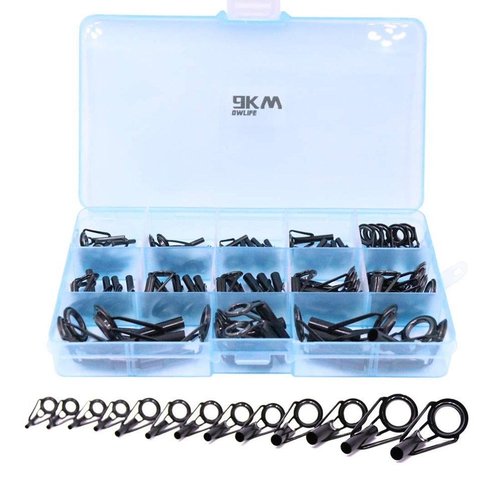 9KM DWLIFE Fishing Rod Tip Repair Kit 35pcs, Black Stainless Steel, Wear Resistant Ceramic Ring, Rod Tip Repair Kit