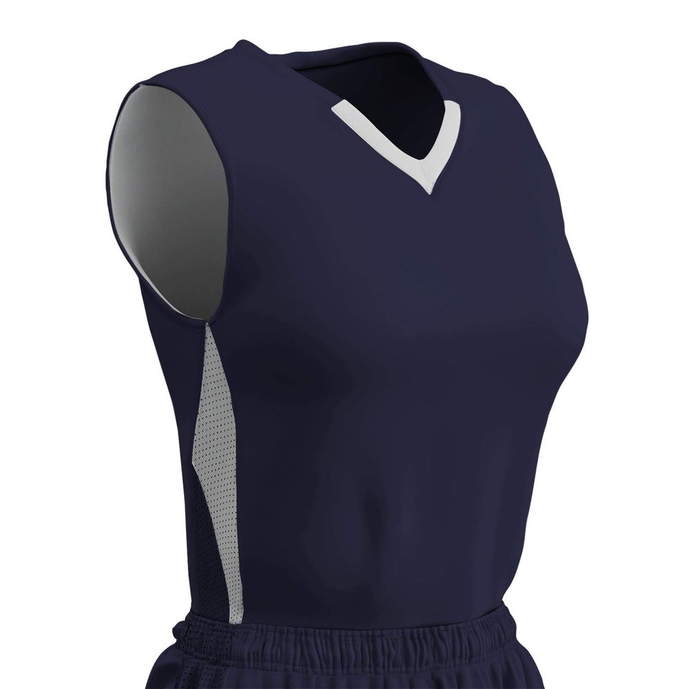 Champro Post Up Polyester Reversible Basketball Jersey, Girls' Small, Navy, White