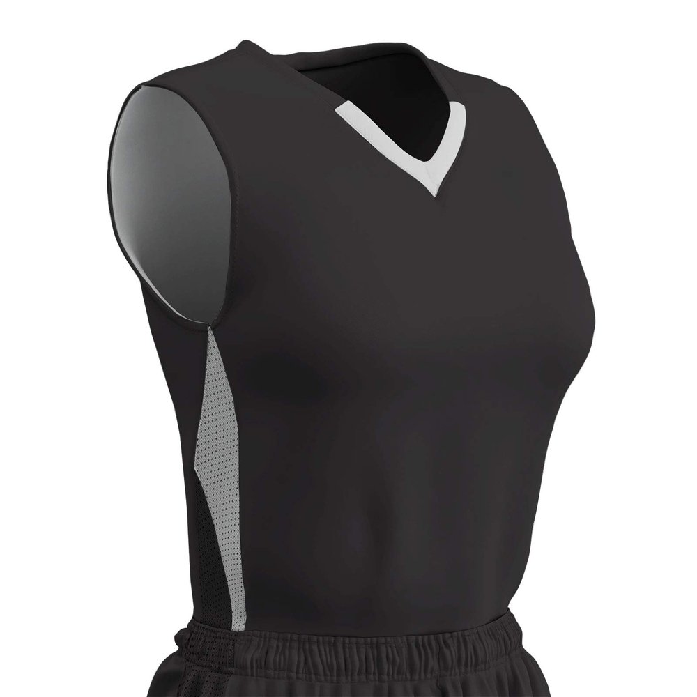 Champro Post Up Polyester Reversible Basketball Jersey, Girls' Large, Black, White