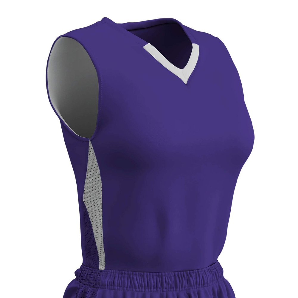 Champro Post Up Polyester Reversible Basketball Jersey, Girls' Small, Purple, White