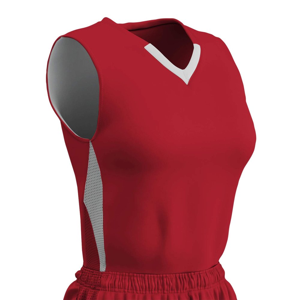 Champro Post Up Polyester Reversible Basketball Jersey, Girls' Large, Scarlet, White