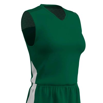 Champro Block Polyester Basketball Jersey, Women's X-Small, Forest Green, White