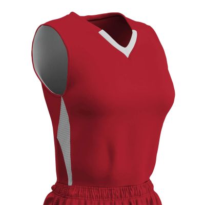 Champro Post Up Polyester Reversible Basketball Jersey, Girls' Small, Scarlet, White