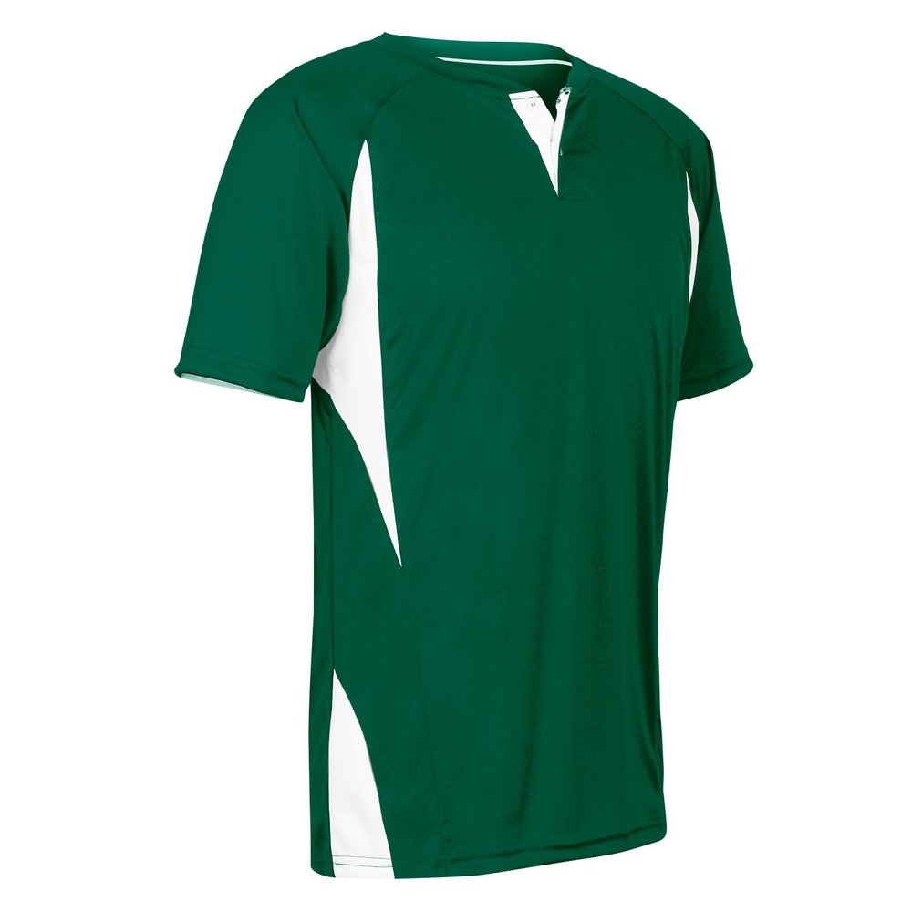Champro Wild Card 2 Button Polyester Baseball/Softball Jersey, Youth X-Large, Forest Green,White