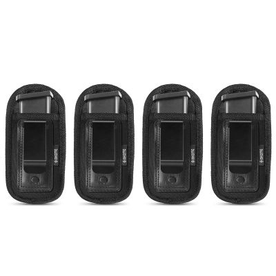 2 Pack Universal Magazine IWB Pouch Concealed Carry 9mm .40 .45 .380 .357, Mag Holster for S&W M&P Sig Sauer Ruger Glock, Handgun Ammo Gun Ammunition Holsters (Double Stitching-4 mag Pouch)